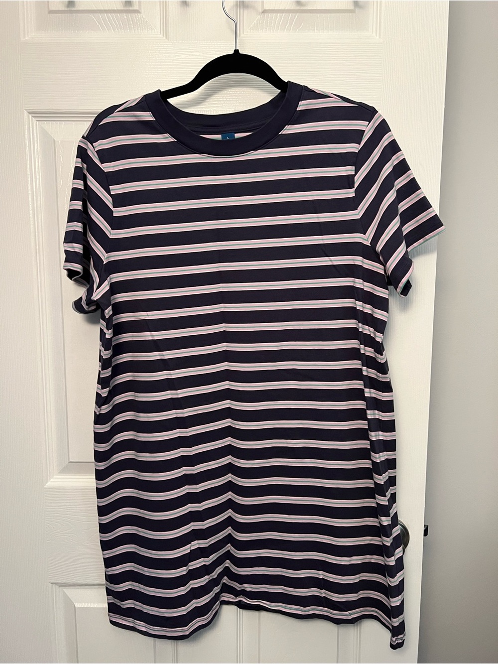 Old Navy Navy and Light Pink Striped Midi Tee Dress